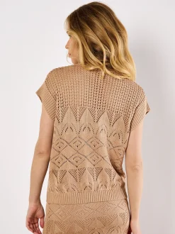 Apricot Damen Stricktop in beige - Ärmel: extra kurz