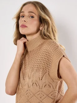 Apricot Damen Stricktop in beige - Ärmel: extra kurz