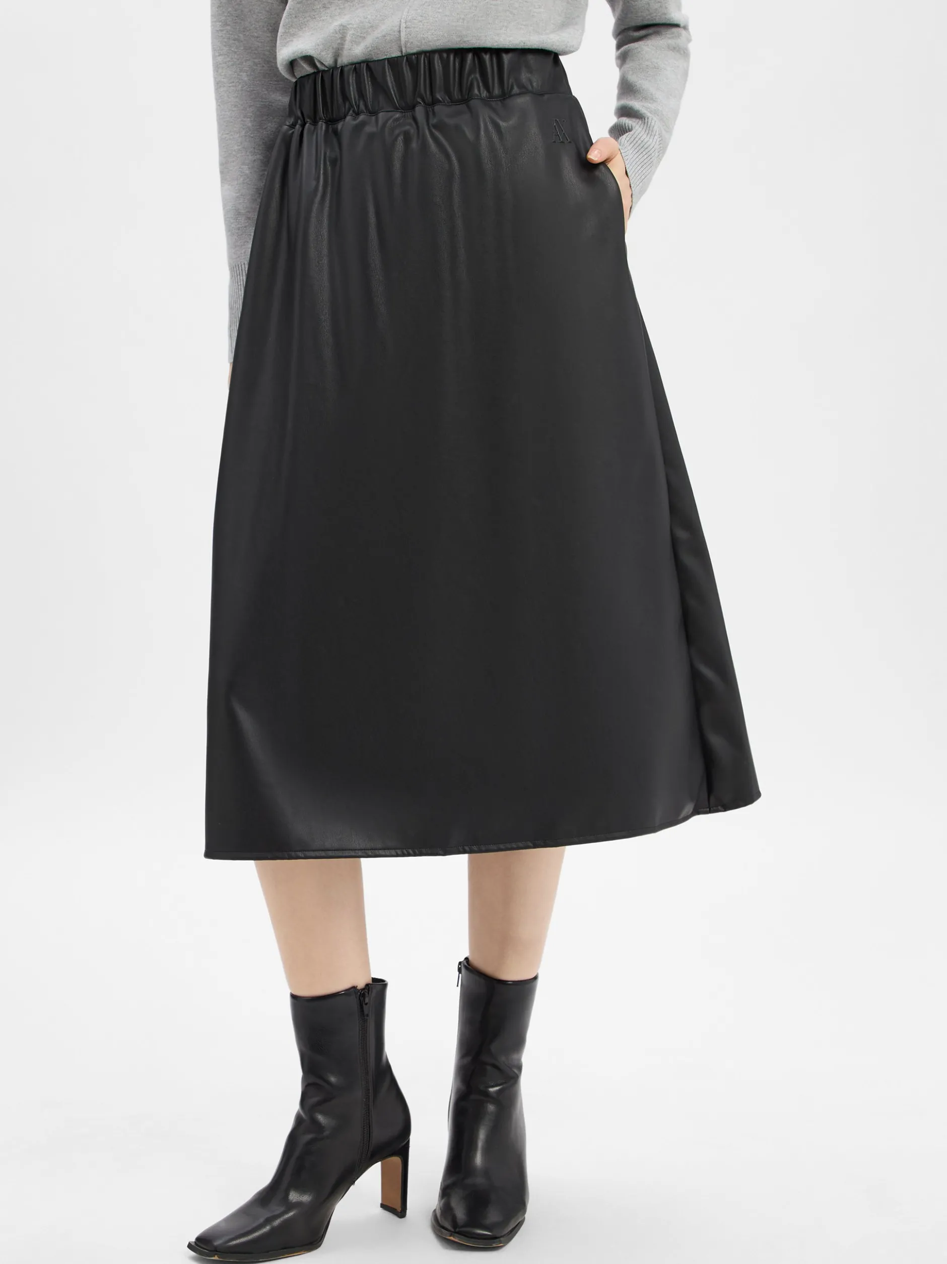 Armani Exchange Damen Kunstlederrock in schwarz