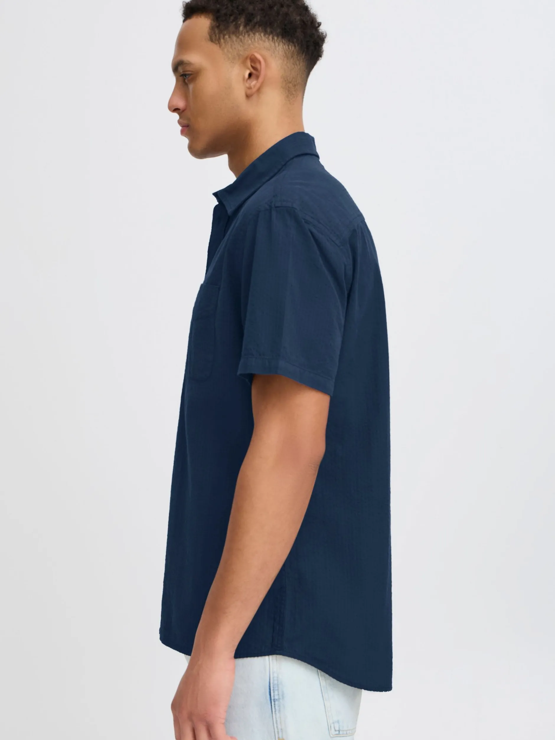 BLEND Herren Kurzarmhemd - BHAlke in blau