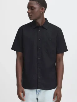 BLEND Herren Kurzarmhemd - BHBay Linen in schwarz