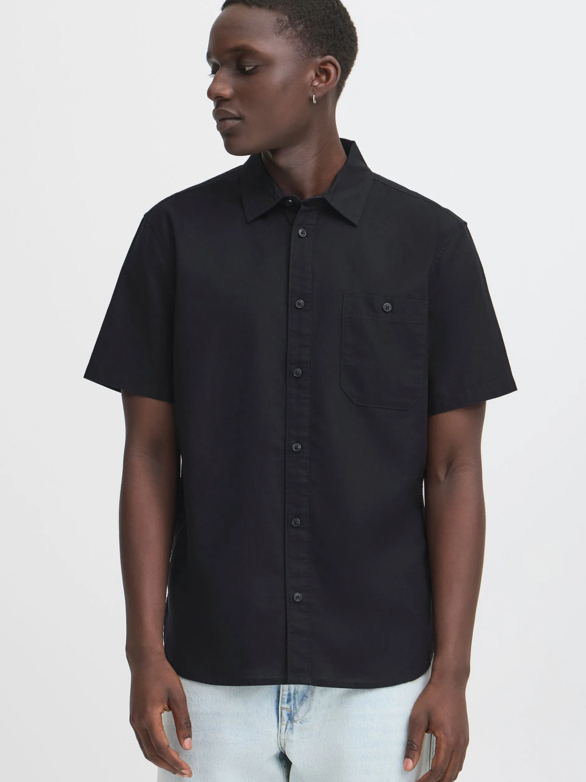 BLEND Herren Kurzarmhemd - BHBay Linen in schwarz