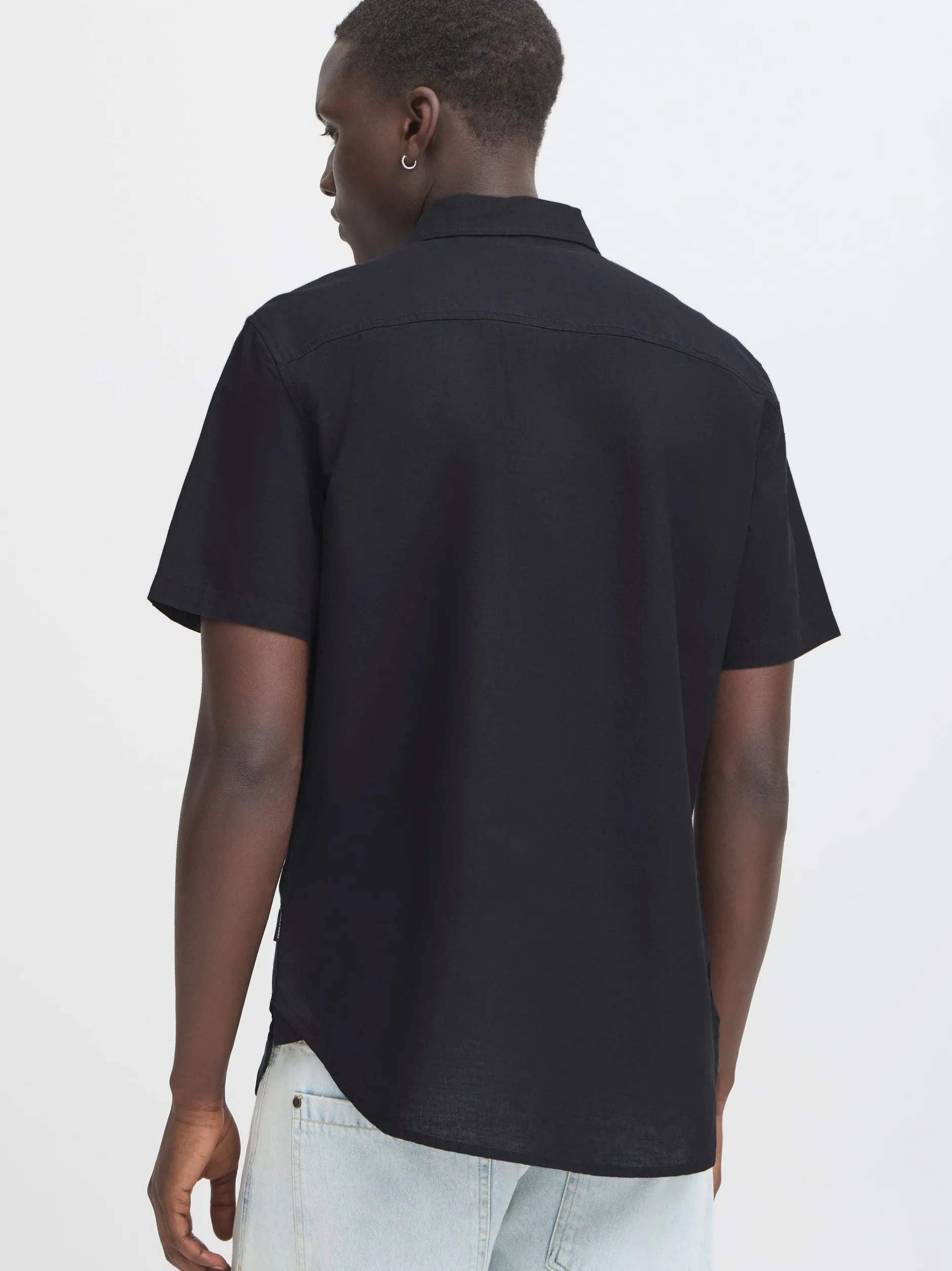 BLEND Herren Kurzarmhemd - BHBay Linen in schwarz