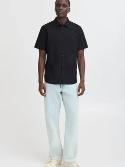 BLEND Herren Kurzarmhemd - BHBay Linen in schwarz