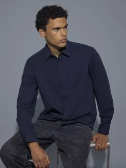 BLEND Herren Langarmhemd - BHAlo in blau
