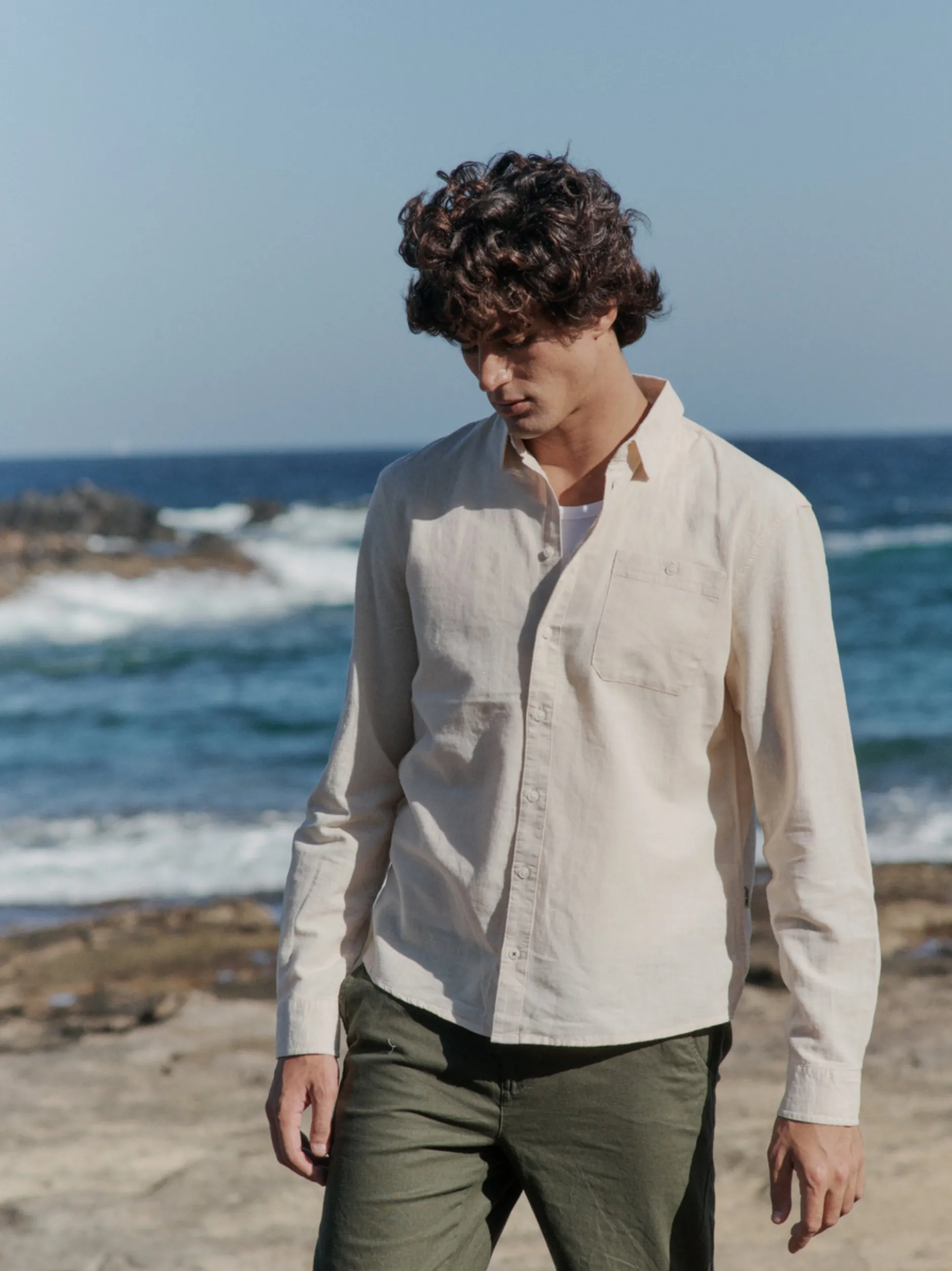 BLEND Herren Langarmhemd - BHBay Linen in beige