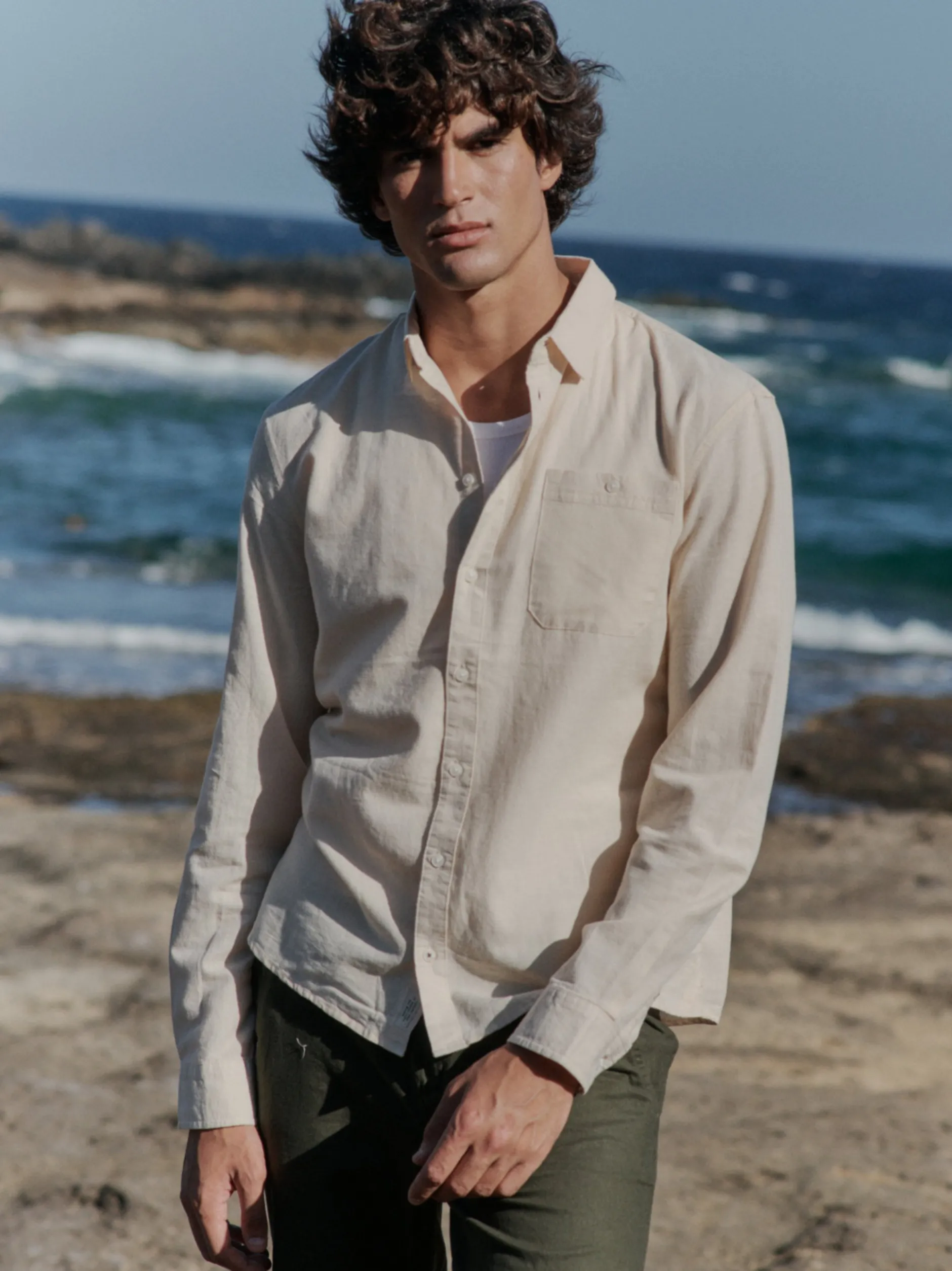 BLEND Herren Langarmhemd - BHBay Linen in beige