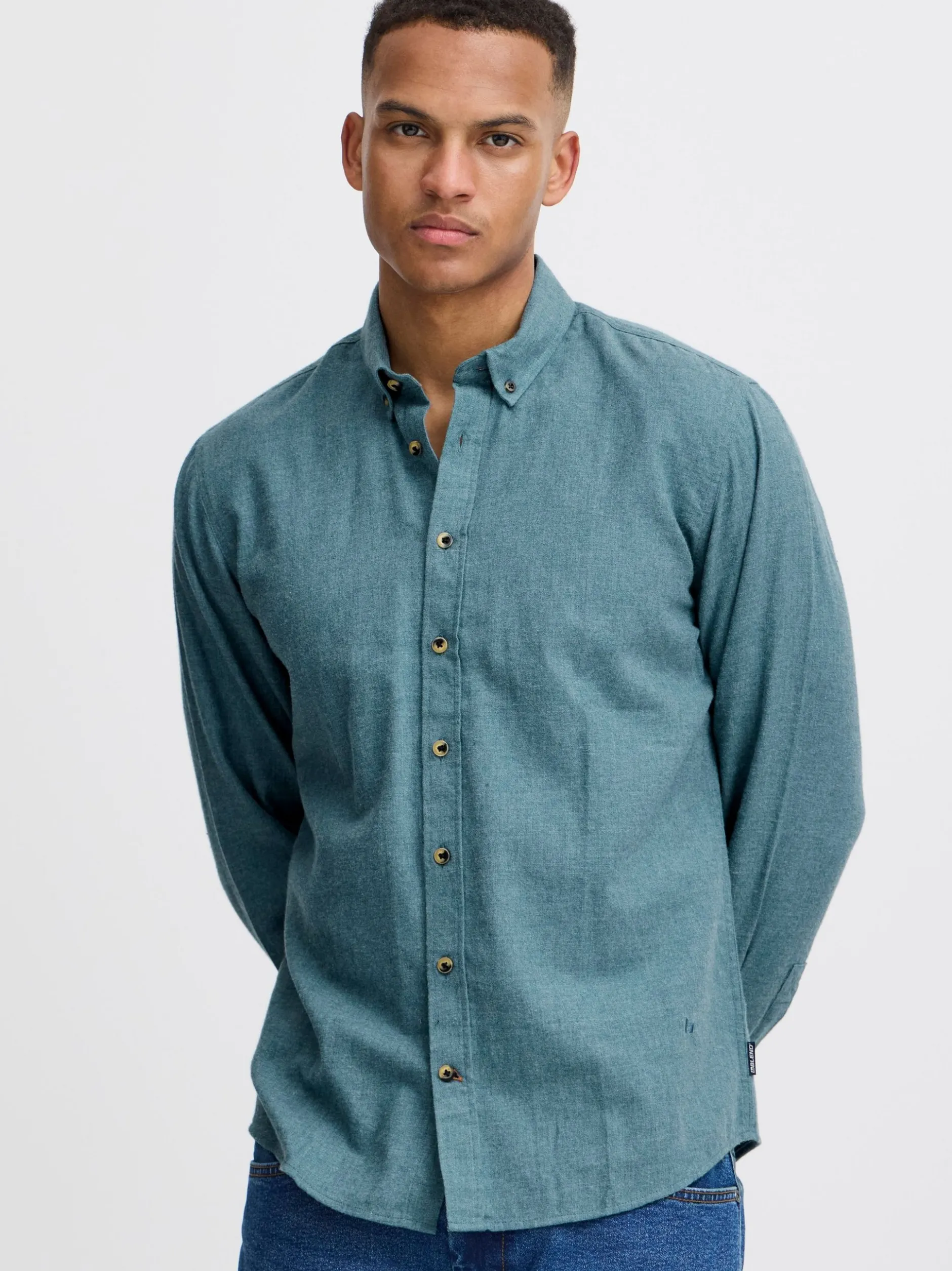 BLEND Herren Langarmhemd - BHBurley in aqua
