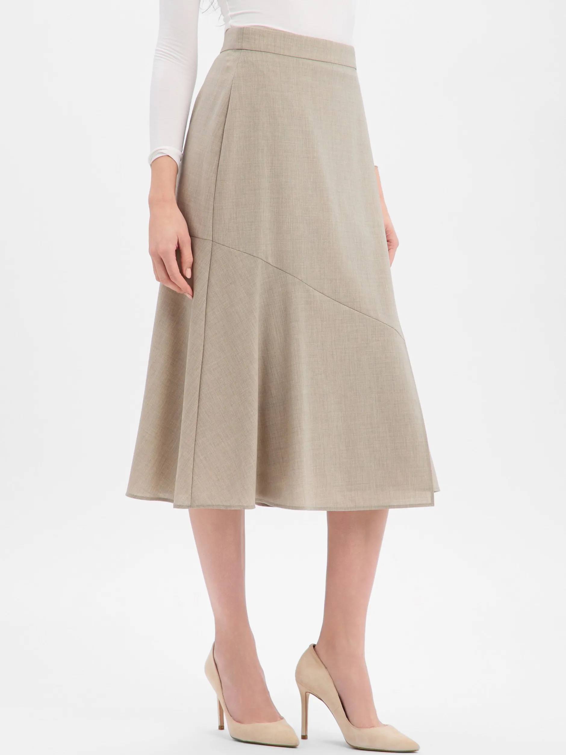BOSS Damen Midirock aus Schurwolle - Vuleran in beige