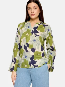 Cartoon Damen Bluse in grün weiß