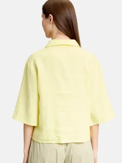 Cartoon Damen Leinenbluse in gelb