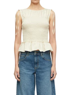 comma Damen Blusentop in sand beige - Ärmel: ohne Arm