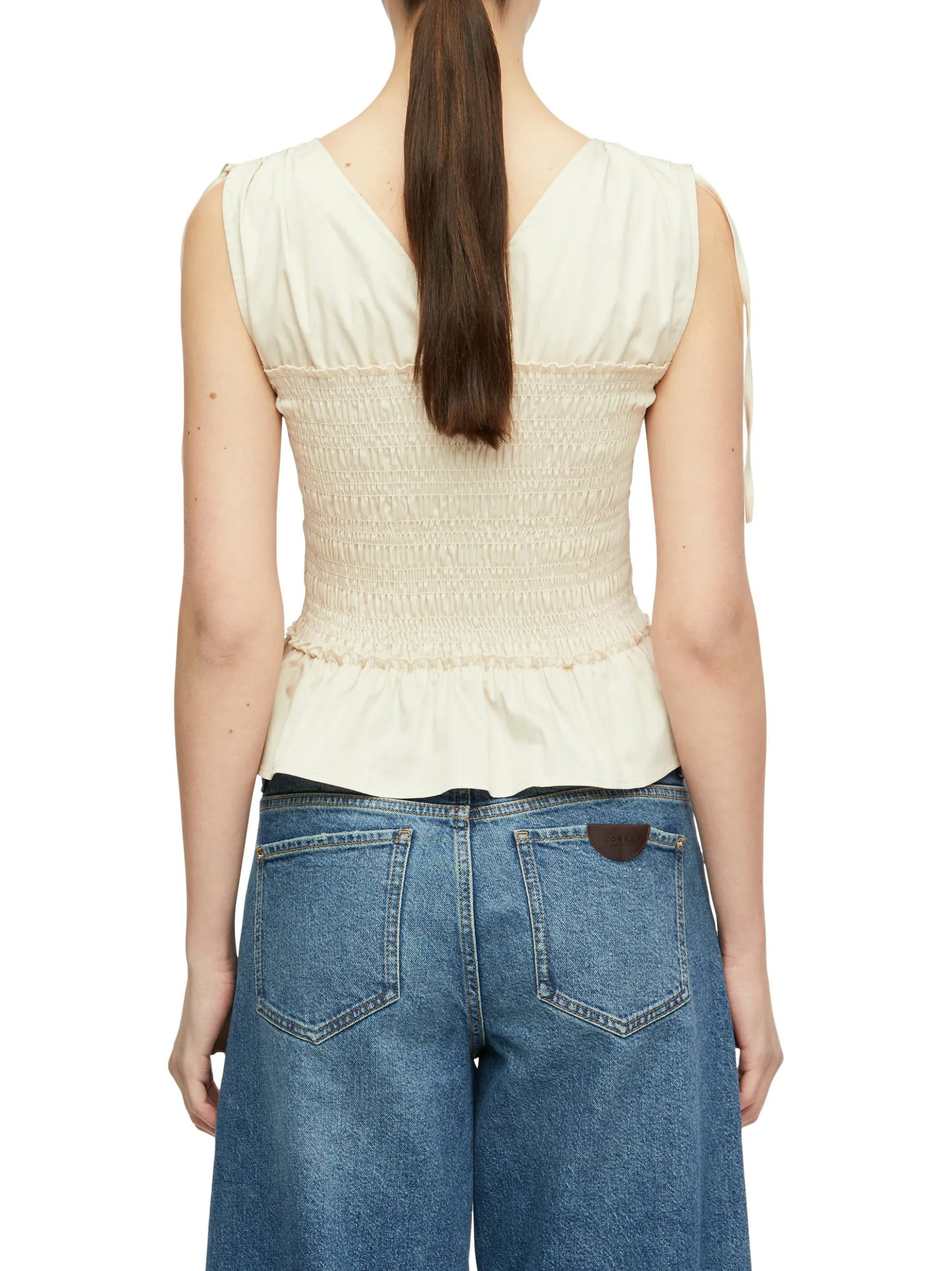 comma Damen Blusentop in sand beige - Ärmel: ohne Arm