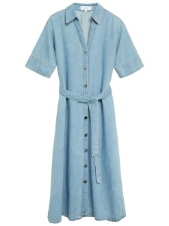 comma Damen Jeanskleid in light stone - Länge: midi