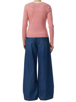 comma Damen Langarmshirt in rot beige - Ärmel: langarm