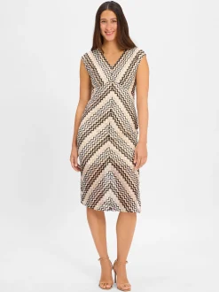 comma Damen Sommerkleid in beige weiß - Ärmel: ohne Arm