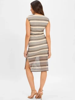 comma Damen Sommerkleid in beige weiß - Ärmel: ohne Arm