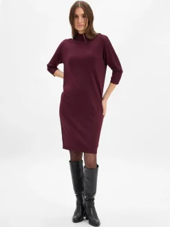 comma Damen Strickkleid in bordeaux - Ärmel: 3/4 Arm