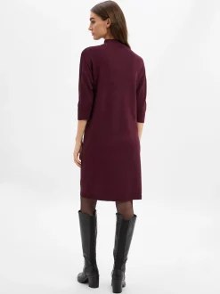 comma Damen Strickkleid in bordeaux - Ärmel: 3/4 Arm