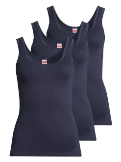 con-ta Damen Unterhemd - 3er Pack Feinripp in blau