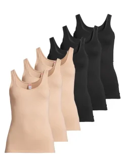 con-ta Damen Unterhemd - 6er Pack Feinripp in schwarz
