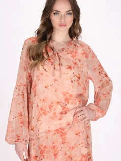 Dreimaster Damen Bluse in aprikot - Ausschnitt: Rundhals