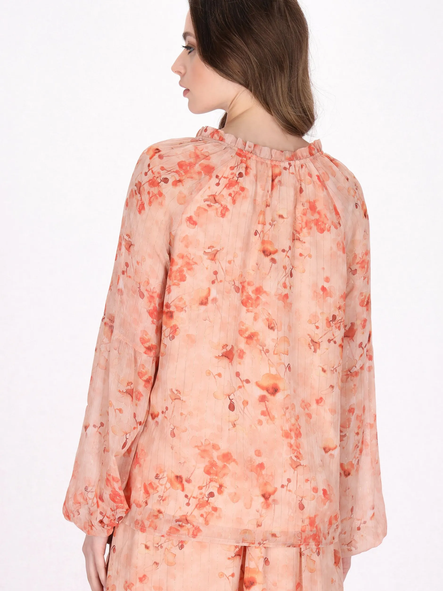 Dreimaster Damen Bluse in aprikot - Ausschnitt: Rundhals