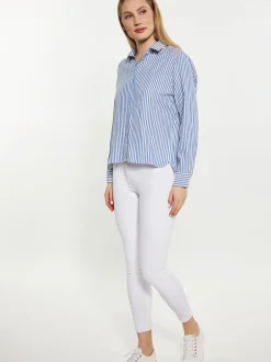 Dreimaster Damen Bluse in blau - Ausschnitt: ohne Kragen