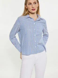 Dreimaster Damen Bluse in blau - Ausschnitt: ohne Kragen