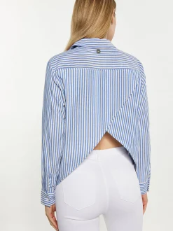Dreimaster Damen Bluse in blau - Ausschnitt: ohne Kragen