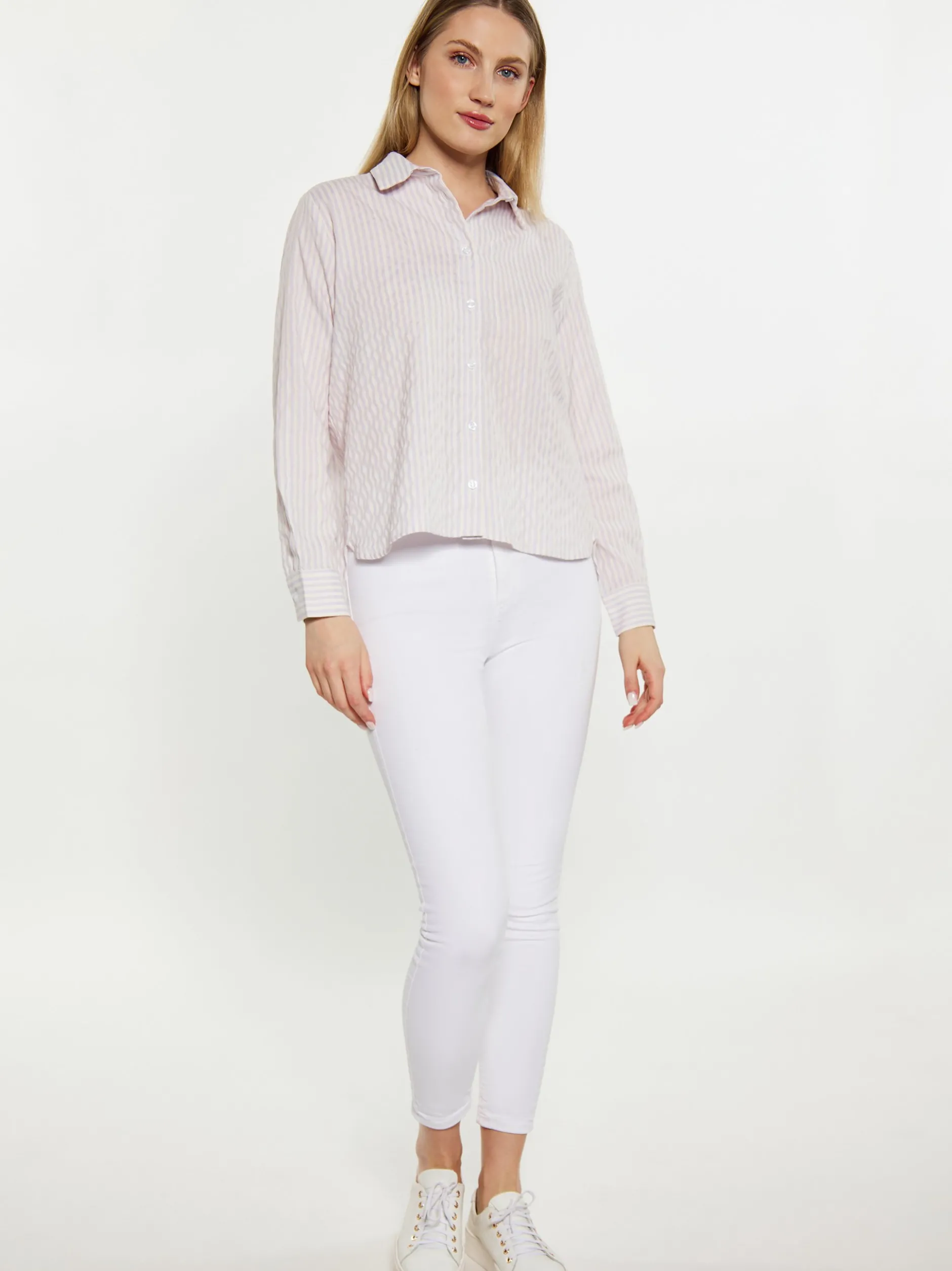 Dreimaster Damen Bluse in lila - Ausschnitt: ohne Kragen