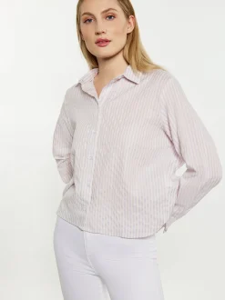 Dreimaster Damen Bluse in lila - Ausschnitt: ohne Kragen
