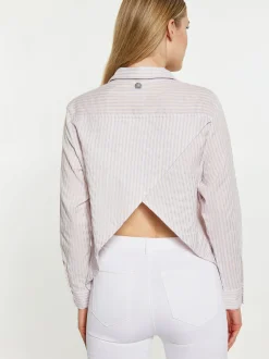 Dreimaster Damen Bluse in lila - Ausschnitt: ohne Kragen