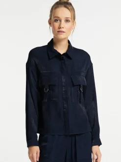 Dreimaster Damen Bluse in marine - Ausschnitt: Envelope