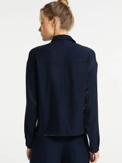 Dreimaster Damen Bluse in marine - Ausschnitt: Envelope