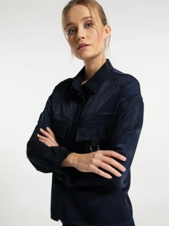 Dreimaster Damen Bluse in marine - Ausschnitt: Envelope