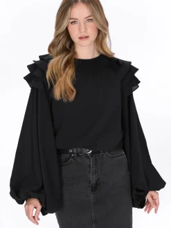 Dreimaster Damen Bluse in schwarz - Ausschnitt: Rundhals