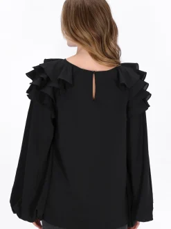 Dreimaster Damen Bluse in schwarz - Ausschnitt: Rundhals