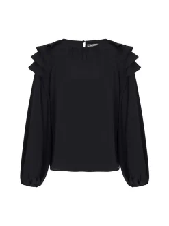 Dreimaster Damen Bluse in schwarz - Ausschnitt: Rundhals