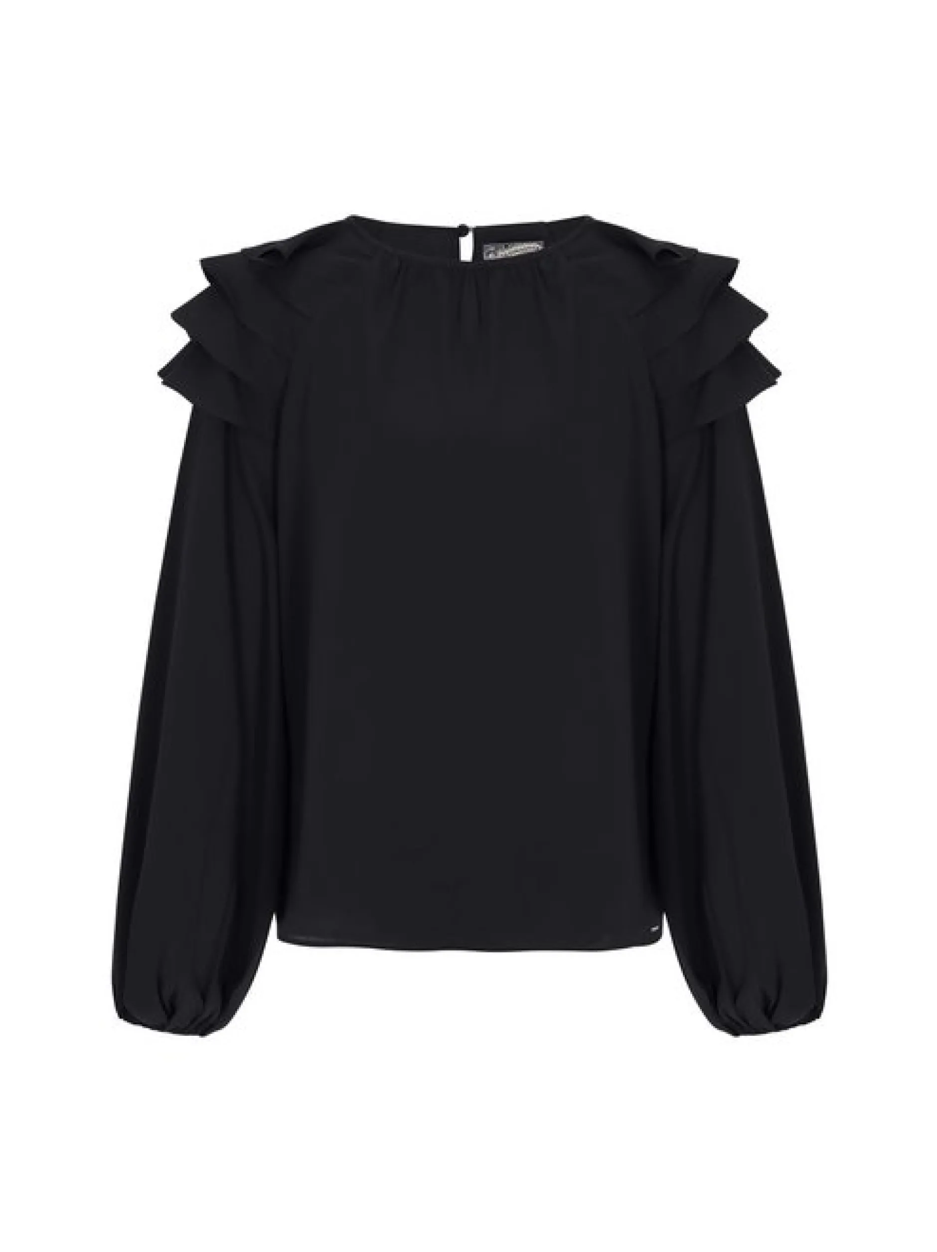 Dreimaster Damen Bluse in schwarz - Ausschnitt: Rundhals