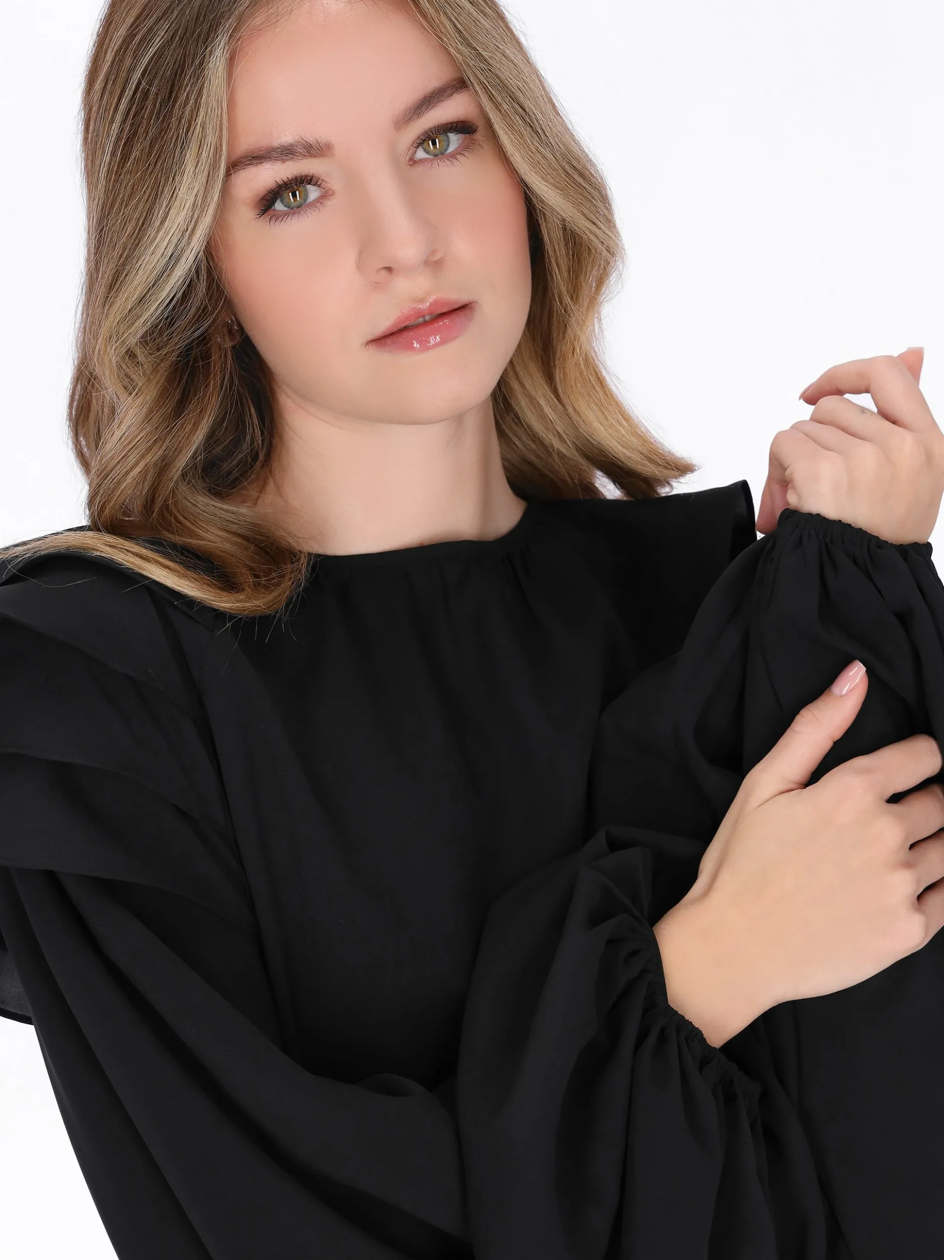 Dreimaster Damen Bluse in schwarz - Ausschnitt: Rundhals