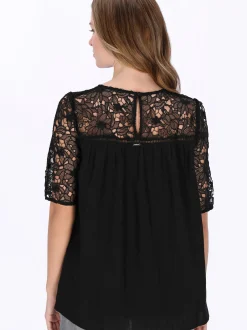 Dreimaster Damen Bluse in schwarz - Ausschnitt: Rundhals