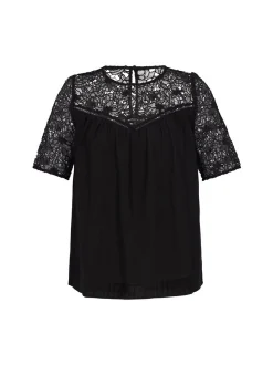 Dreimaster Damen Bluse in schwarz - Ausschnitt: Rundhals