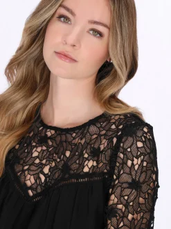 Dreimaster Damen Bluse in schwarz - Ausschnitt: Rundhals