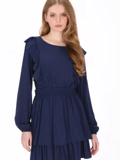 Dreimaster Damen Kleid in blau - Ausschnitt: Rundhals