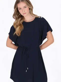 Dreimaster Damen Kleid in blau - Ausschnitt: Rundhals