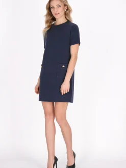 Dreimaster Damen Kleid in blau - Ausschnitt: Rundhals