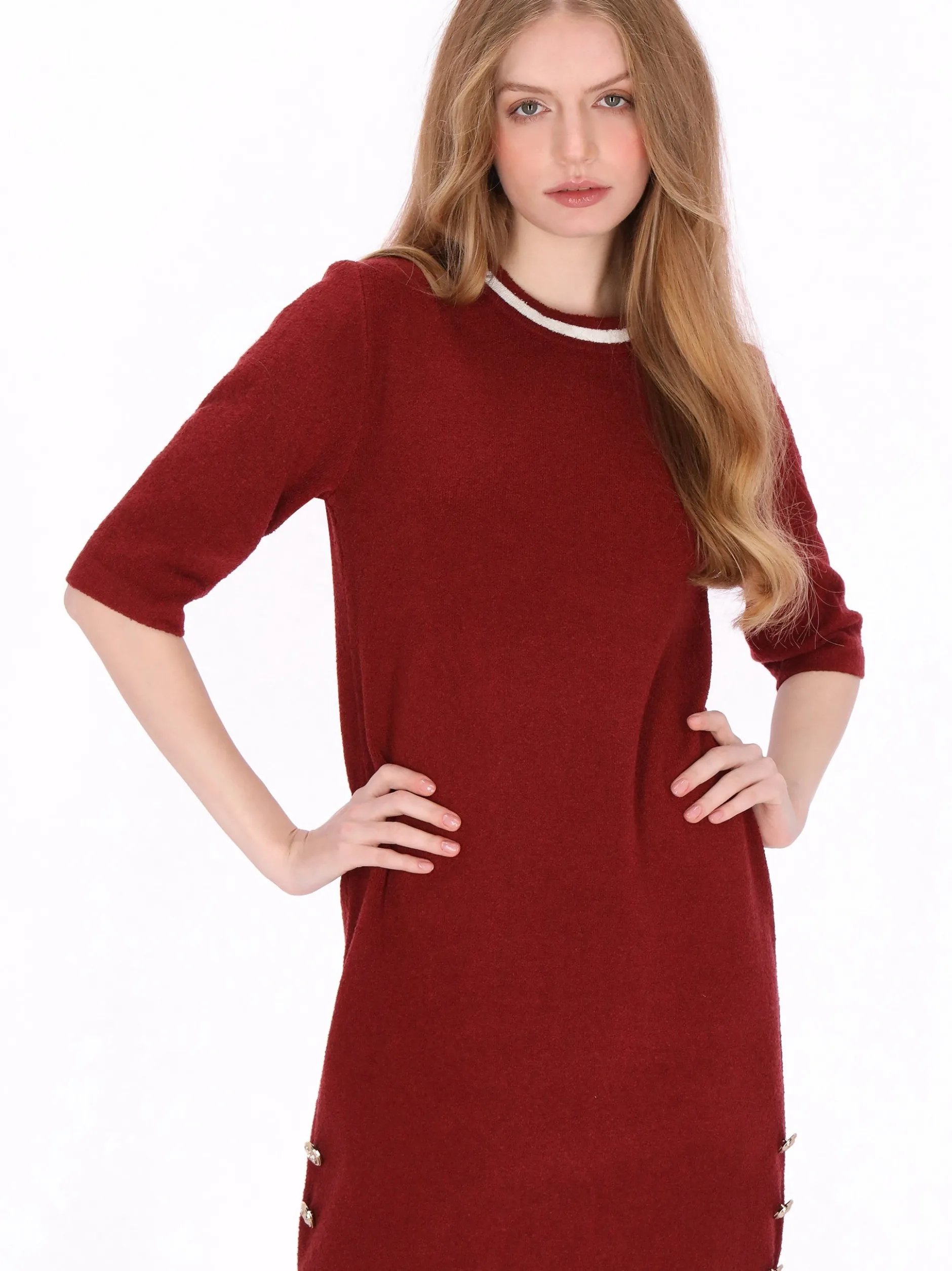 Dreimaster Damen Kleid in rot - Ausschnitt: Rundhals