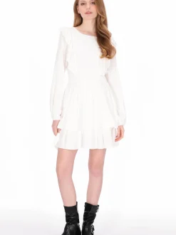 Dreimaster Damen Kleid in weiß - Ausschnitt: Rundhals