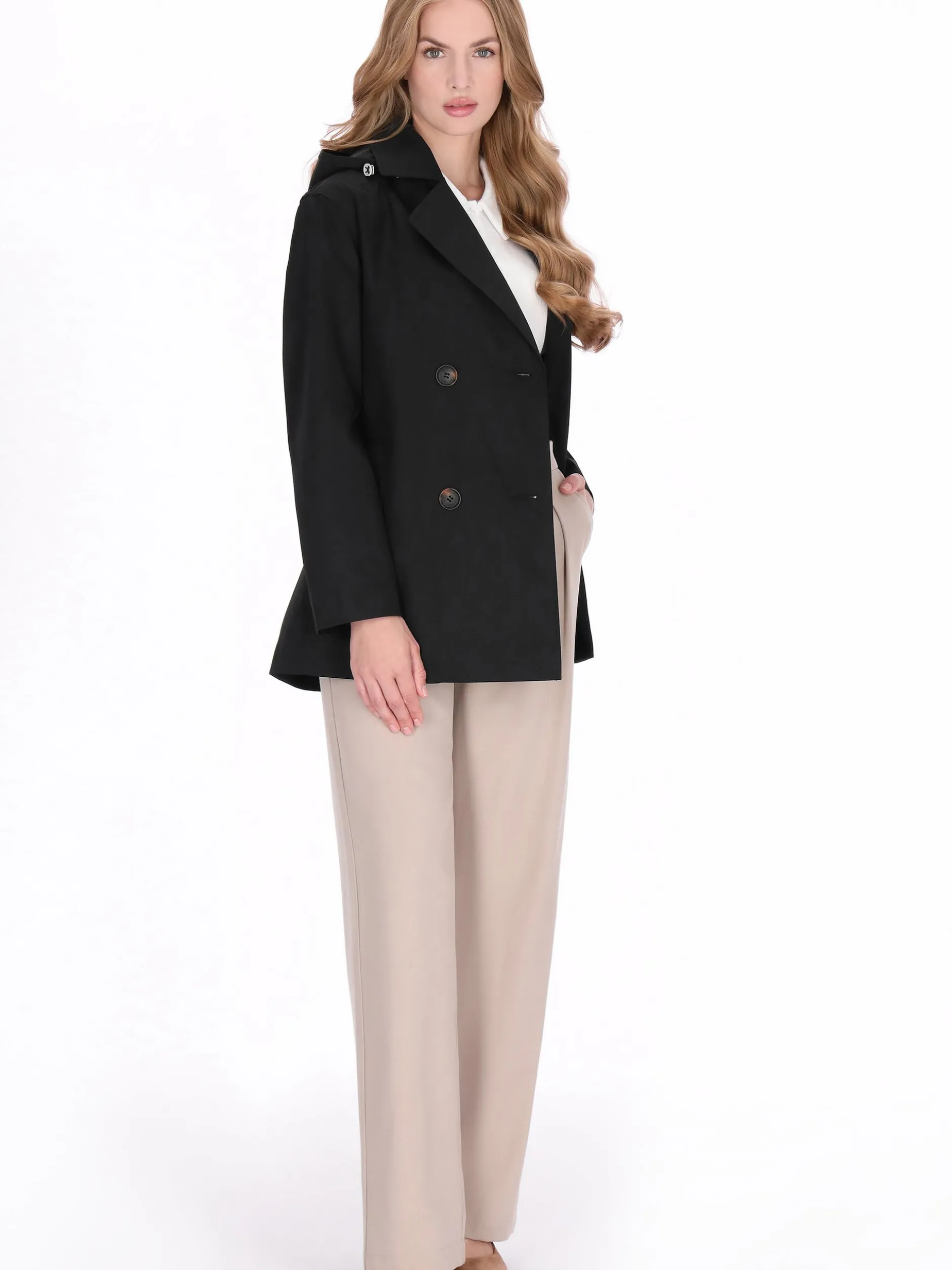Dreimaster Damen Mantel in schwarz